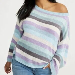 Torrid Size 2 Blue Purple Gray White Striped Sweater  Off The Shoulder
